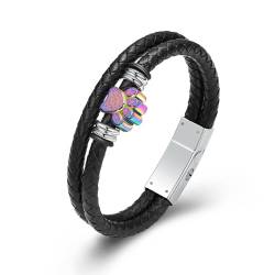 Minicremation Urnenarmband für Asche für Männer und Frauen, Pfotenabdruck, geflochtenes Echtleder-Urnenarmband für menschliches Gedenkgeschenk, 20cm/7.87", Edelstahl, Kein Edelstein von Minicremation