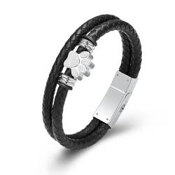 Minicremation Urnenarmband für Asche für Männer und Frauen, Pfotenabdruck, geflochtenes Echtleder-Urnenarmband für menschliches Gedenkgeschenk, 24cm/9.44", Edelstahl, Kein Edelstein von Minicremation