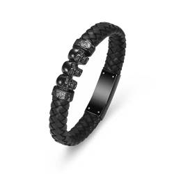 Minicremation Urnenarmband mit Totenkopf-Urnenarmband für Asche für Damen und Herren, echtes Lederarmband für Asche, geflochtener Armreif, Andenken, Geschenk, 24cm/9.44", Edelstahl, Ohne Edelstein. von Minicremation