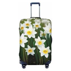 Miniks Weiße Narzissen-Reisegepäckabdeckung, robuster Koffer-Schutz, passend für 45,7 - 81,3 cm große Gepäckstücke, Größe XL, Schwarz, X-Large von Miniks