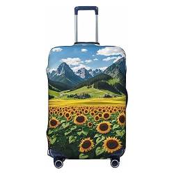 Reisegepäckabdeckung, Sonnenblume über den Bergen und Feldern, strapazierfähig, passend für 45,7 - 81,3 cm große Gepäckstücke, klein, Schwarz, Small von Miniks