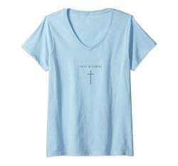 Damen Faith In Christ Cross – minimalistischer christlicher Jesus Christus T-Shirt mit V-Ausschnitt von Minimalist Christian Apparel Jesus Merch Gifts