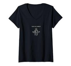 Damen Glaube an Christus Jesus Heiligenschein Illustration minimalistisch christlich T-Shirt mit V-Ausschnitt von Minimalist Christian Apparel Jesus Merch Gifts
