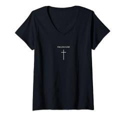 Damen Jesus Hallelujah Kreuz – minimalistisch, christlich, religiös T-Shirt mit V-Ausschnitt von Minimalist Christian Apparel Jesus Merch Gifts