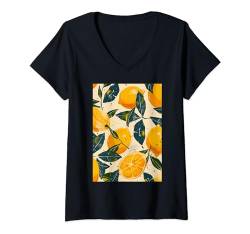 Damen Vintage Muster Kunst Zitrone Obst T-Shirt mit V-Ausschnitt von Minimalist Cute Pattern Art (Lemon)