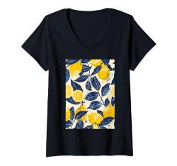 Damen Zitronenmuster, Vintage-Kunst-Grafik T-Shirt mit V-Ausschnitt von Minimalist Cute Pattern Art (Lemon)