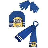 Minions Beanie Kinder Jungen Winter-Set Mütze, Schal und Handschuhe (SET) Blau von Minions