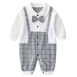 Baby Overalls Cotton Romper Boy Long Sleeve Gentleman Pyjama with Bowtie 0-3 Months von Minizone