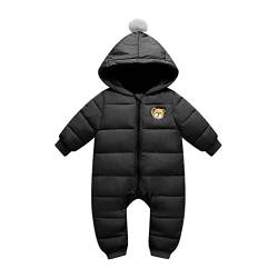 Baby Schneeanzüge Winter Overalls mit Kapuze Strampler Langarm Jumpsuit Baumwolle Zippers Outfits 6-9 Monate, Schwarz von Minizone