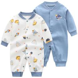 Minizone 2er Baby Schlafstrampler Set, Jungen Langarm Spielanzug 100% Baumwolle Weich Strampelanzug Spieler Pyjama Outfits Ideal für Zuhause und Outdoor-Aktivitäten 3-6 Monate, Planet von Minizone