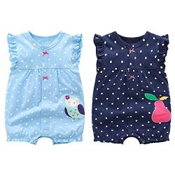 Minizone Baby Pyjama 2er Pack - Kurzarm Strampler Sommer Jumpsuits Mädchen Spielanzug für Neugeborenes 6-9 Monate von Minizone