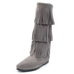 Minnetonka Damen 3-Layer Fringe Boot Mokassin Stiefel, Grau (Grey 1T), 38 EU von Minnetonka