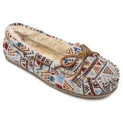 Minnetonka Damen Cally Kunstfell Slipper, Cremefarbenes Mosaik, 38.5 EU von Minnetonka