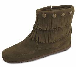 Minnetonka Damen DOUBLEFRINGESIDEZIPBOOT Mokassin Stiefel, Grün (Loden Suede), 36 EU von Minnetonka