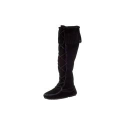 Minnetonka Damen Front Lace Knee High Boot Mokassin Stiefel, Schwarz (Black), 43 EU von Minnetonka