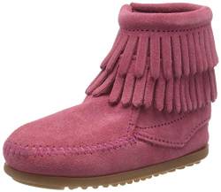Minnetonka Double Fringe Side Zip Mädchen Kurzschaft Mokassin Boots, Pink (Hot Pink / PINK), 34 EU von Minnetonka