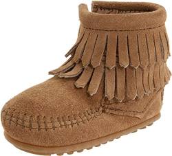 Minnetonka Jungen Mädchen DOUBLEFRINGEBOOTIE Krabbel-& Hausschuhe, Braun (Taupe), 9 Monate-12 Monate von Minnetonka