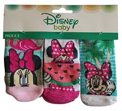 Minnie Maus Baby Socken Strümpfe 3er Pack für Babys, Mädchen Jungen 0 bis 12 Monate bunt (Rosa, Pink, Türkis, Grau, 6-12) von Minnie