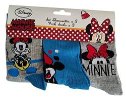 Minnie Maus Disney Mickey Socken 3-er Pack blau-grau für Kinder, Jungen und Mädchen (27/30) von Minnie