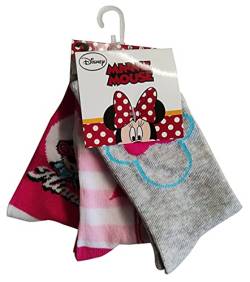 Minnie Maus Disney Socken Strümpfe Söckchen Mode mit bunten Motiven für Kinder, Mädchen und Jungen (Rosa, Pink, Grau, 23/26) von Minnie