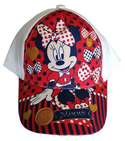 Minnie Maus Kappe Base Cap Mütze Sonnenhut mit Motiv Glitzer, Herzen, Schleifen für Kinder, Mädchen und Jungen (Weiß, 54) von Minnie