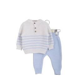 Minora Baby Born Zubehör Kleidung Erstausstattung Winter Hose und Pullover Outfit Set für Neugeborene Jungen, Mädchen und Boys, Blau-Gestreiftes Set, 9-12 Monate von Minora