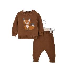 Minora Baby Born Zubehör Kleidung Erstausstattung Winter Hose und Pullover Outfit Set für Neugeborene Jungen, Mädchen und Boys, Braun-Fuchs Set, 9-12 Monate von Minora