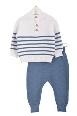 Minora Baby Born Zubehör Kleidung Erstausstattung Winter Hose und Pullover Outfit Set für Neugeborene Jungen, Mädchen und Boys, Navy blau-Gestreiftes Set, 3-6 Monate von Minora