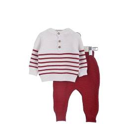 Minora Baby Born Zubehör Kleidung Erstausstattung Winter Hose und Pullover Outfit Set für Neugeborene Jungen, Mädchen und Boys, Rot-Gestreiftes Set, 6-9 Monate von Minora