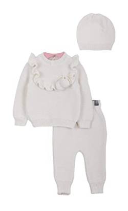 Minora Baby Winter Kleidungs Set | Hose, Pullover und Mütze für Jungen und Mädchen | Langarm Tops und Hose Sweatsuit Outfits Kleidung | Oberteile und Hosen | Knocken - Rüschen | 3-6 Monate von Minora