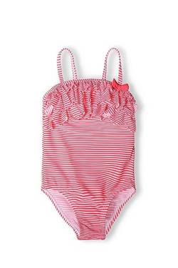 Minoti Girls Striped Badeanzug mit Schnickschnack | Größe: 86-92 cm / 18-24 Monate Pink | EIN Stück UPF 50+ | Schnelles trockenes Kostüm | Strand und Pool | Großbritannien entworfen von Minoti