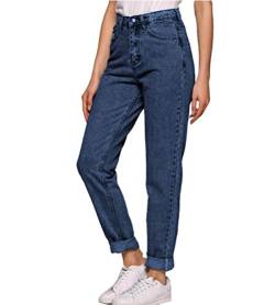 Mintom Dunkelblau Damen Jeans Boyfriend High Waist Jeanshose Locker Lang Boyfriend Jeans Blau Hose Jeans Straight Lässig Weich Dunkelblau L von Mintom