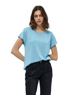 Minus Carlina Runden Hals Cap Ärmel Metallisch Stricken T-Shirt | Tshirt Damen In Blau | Frühling Bluse Damen | Größe Xl von Minus