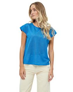 Minus Carlina Runden Halsausschnitt Ärmel Metallisch Stricken T-Shirt | Tshirt Damen In Blue | Herbst Bluse Damen | Größe Xl von Minus