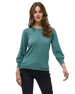 Minus Mersin Pullover Damen Mit Rundem Halsausschnitt Und 3/4 Ärmel Größe M | Blauer Pulli | Strickpullover Damen Elegant | Frühling Pulli Damen von Minus