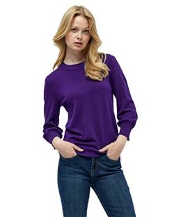 Minus Mersin Pullover Damen Mit Rundem Halsausschnitt Und 3/4 Ärmel Größe XL | Lila Pullover Damen | Strickpullover Damen Elegant | Frühling Pulli Damen von Minus