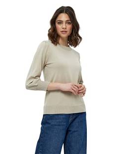 Minus Mersin Pullover Damen Mit Rundem Halsausschnitt Und 3/4 Ärmel Größe XS | Pullover Beige Damen | Strickpullover Damen Elegant | Frühling Pulli Damen von Minus