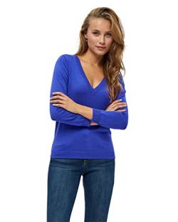 Minus Milla V-Ausschnitt 3/4 Ärmel Strickpullover | Pullover Damen In Blau | Frühling Pulli Damen | Größe L von Minus