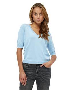 Minus Milla V-Neck Knit Tee Größe XXL | Blaues Tshirt Damen | T-Shirt Damen Mit V Ausschnitt Und Halbarm | Basic Tshirt Damen | Frühling Bluse Shirt Damen Elegant von Minus