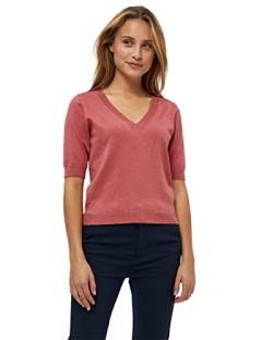 Minus Milla V-Neck Knit Tee Größe XXL | Rotes Tshirt Damen | T-Shirt Damen Mit V Ausschnitt Und Halbarm | Basic Tshirt Damen | Frühling Bluse Shirt Damen Elegant von Minus