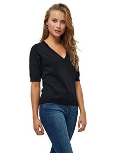 Minus Milla V-Neck Knit Tee Größe XXL | Schwarzes Tshirt Damen | T-Shirt Damen Mit V Ausschnitt Und Halbarm | Basic Tshirt Damen | Frühling Bluse Shirt Damen Elegant von Minus