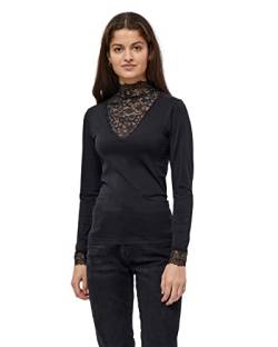 Minus Vanessa Hoch Halsausschnitt Lang Ärmel Spitze Top | Bluse Damen In Schwarz | Herbst Bluse Elegant | Größe M von Minus