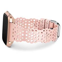 Minyee Kompatibel mit Fitbit Versa 2 Bändern für Frauen, Spitze Silikon Armband Ersatz für Fitbit Versa/Versa Lite Edition Uhr Weiche dehnbare Blume Aushöhlen Atmungsaktives Sportarmband, rosa Sand von Minyee