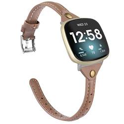 Minyee Kompatibel mit Fitbit Versa 4/Versa 3/Sense 2/Sense Band für Damen, schlankes und dünnes Lederarmband Armband für Fitbit Versa 4/Fitbit Sense Smartwatch, Rosa Grau von Minyee