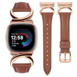 Minyee Lederband, kompatibel mit Fitbit Versa 4/Versa 3/Fitbit Sense 2/Sense Bands Damen, schmal, dünn, elegant, Premium-Lederarmband mit C-förmiger Metallschnalle für Versa 3, 4, Sense 2 Smartwatch von Minyee