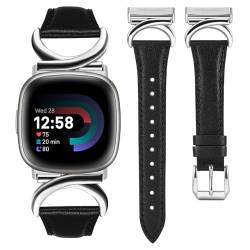 Minyee Lederband, kompatibel mit Fitbit Versa 4/Versa 3/Fitbit Sense 2/Sense Bands Damen, schmal, dünn, elegant, Premium-Lederarmband mit C-förmiger Metallschnalle für Versa 3, 4, Sense 2 Smartwatch von Minyee