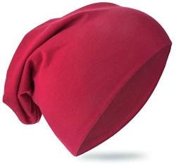 Baby Kinder Jersey Slouch Beanie Long Mütze Unisex Unifarbe Baumwolle Trend, Weinrot, 54-58cm Kopfumfang von Miobo