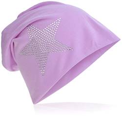 Jersey Slouch Beanie Long Mütze Stern mit Strass Stern Applikation Flieder von Miobo