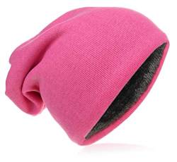 Kinder Jersey Slouch Beanie Long warme Mütze Unisex Unifarbe Trend Winter GBMU-Pink-M von Miobo