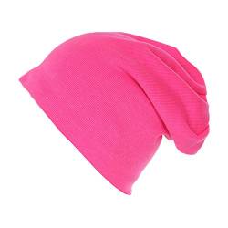 Kinder Jersey Slouch Beanie Long warme Mütze Unisex Unifarbe Winter Trend (56-58cm Kopfumfang, Leuchtrosa) von Miobo